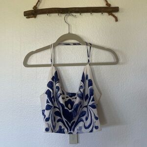 Blue and white printed top